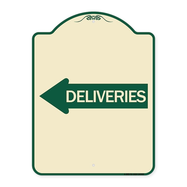 Signmission Deliveries With Left Arrow Heavy-Gauge Aluminum Architectural Sign, 24" x 18", TG-1824-24363 A-DES-TG-1824-24363 - main
